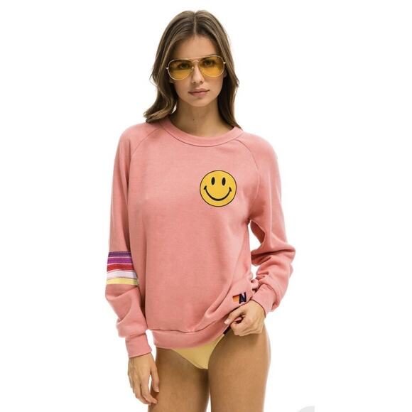 Aviator Nation Pink Smiley Face Crewneck Sweatshirt Size M - Picture 1 of 7